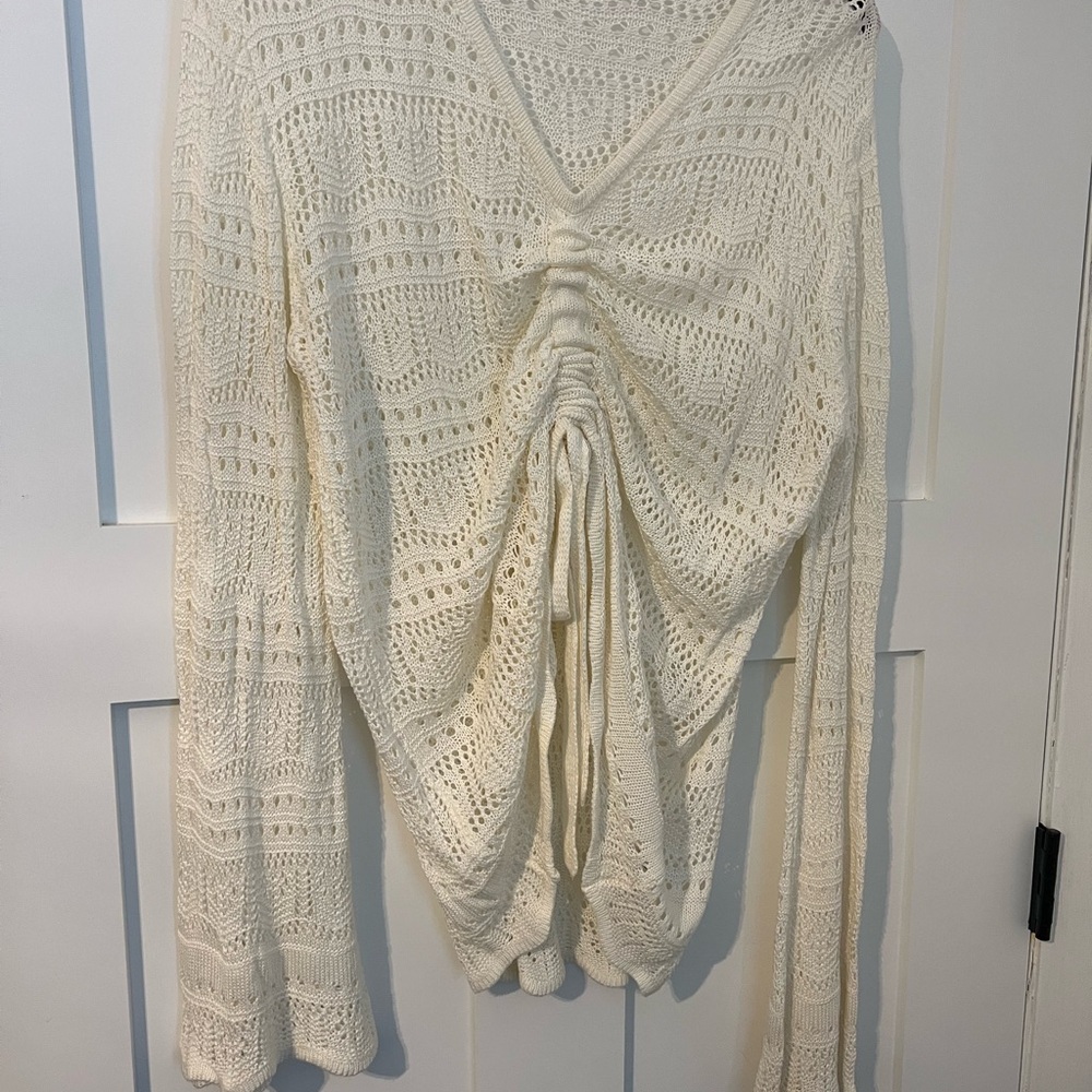 Cream Knit V-Neck Sweater